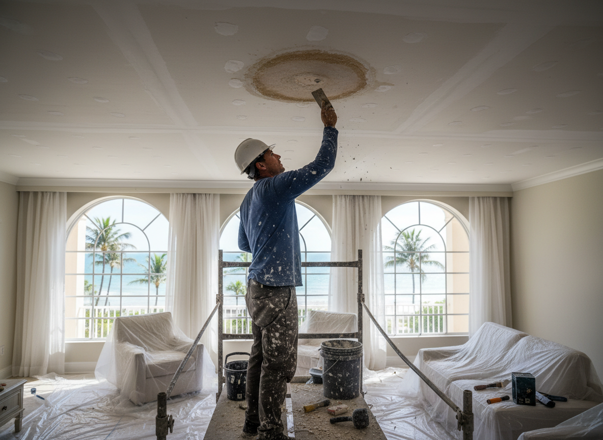 Ceiling water damage repair in Surfside